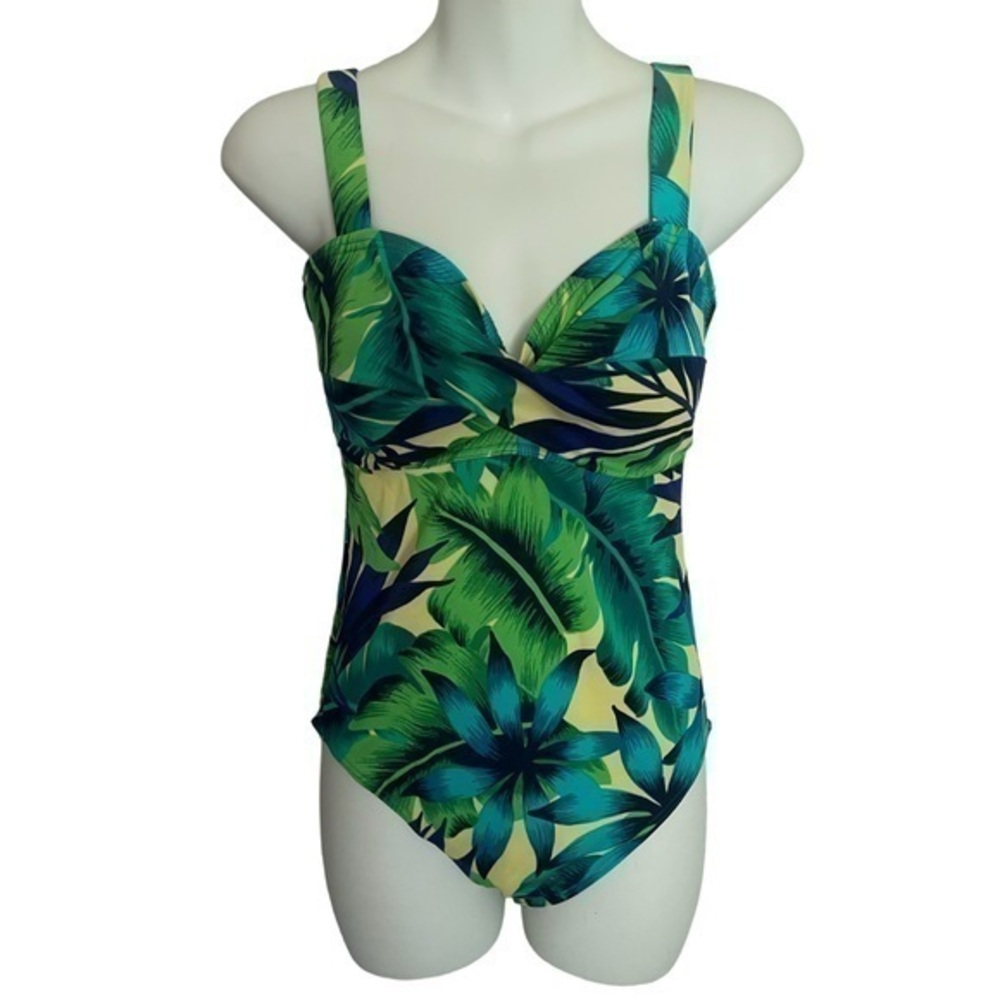 BODY ID teal green tropical print swimsuit size 12